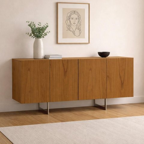 Aparador Buffet para Sala de Jantar 4 Portas 160cm Pés Industrial Benita N01 Cinamomo Champanhe -