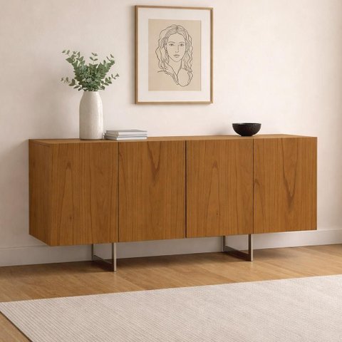 Aparador Buffet para Sala de Jantar 4 Portas 160cm Pés Industrial Benita N01 Cinamomo Champanhe -