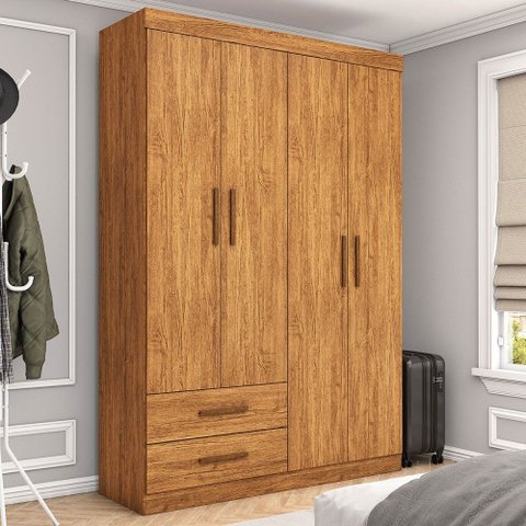 Guarda-roupa Solteiro Solo 4 Portas 2 Gavetas Cinamomo - Pnr Móveis