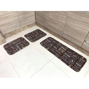 Kit com 2 Jogos de Tapete para Cozinha Cada Jogo Contém 3 Peças Coffee