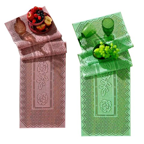 Trilho para Mesa Interlar Renda 100% Poliéster Color 40cm X 150cm ( 02 Unidades )rose e Pistache
