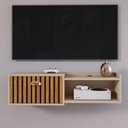 Ver imagem 2 de Rack Suspenso Pequeno Tv Smart 32" Bancada 1 Porta Puxador Concha Nicho Decoração Sala Quarto Retrô