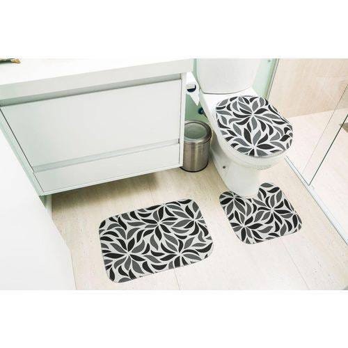 Jogo De Tapete Para Banheiro 3 Peças Silver Floral Cinza - 1