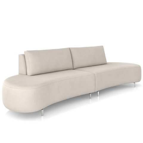 Sofá 4 Lugares para Sala Living Orgânico Pés Metálicos 260cm Shui P08 Veludo Bege - Lyam Decor