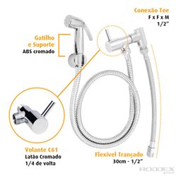 Kit Ducha Higiênica para Ligação na Caixa Acoplada C61-cr Ducha Sanitária Chuveirinho Vaso - 2