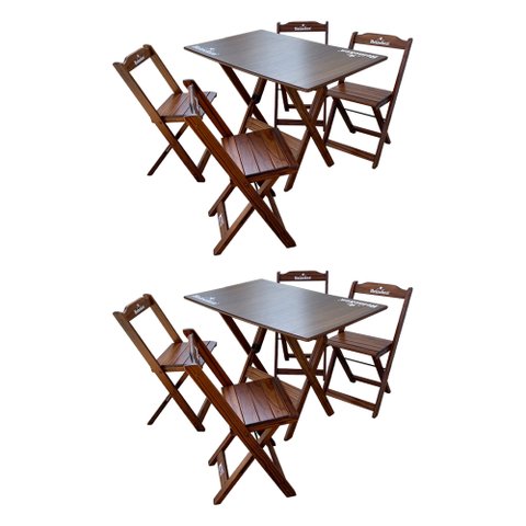 Kit 2 Conjuntos Mesa Dobrável Madeira 110x70 com 4 Cadeiras Personalizada Hei Imbuia - Tarimatã