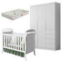 Ver imagem 1 de Berço Americano Danny e Guarda Roupa Infantil Eloá Branco Acetinado com Colchão Gazin – Phoenix