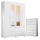 Ver imagem 1 de Guarda Roupa com Cômoda Solteiro Doble 4 Portas de Bater com Espelho 4 Gavetas MDP Branco Albatroz