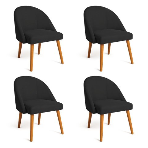 Kit 04 Cadeiras Poltrona de Jantar Luna Suede Pés Palito Castanho - Pallazio