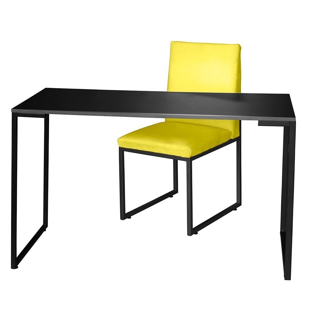 Kit Home Office Mesa Para Escritorio com Cadeira Garden Ferro Preto Corino Amarelo - Móveis Mafer
