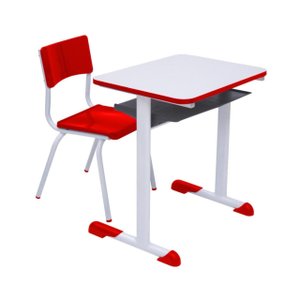 Kit Escolar Individual Vermelho Mesa Mdf e Cadeira Infantil 03 a 05 Anos