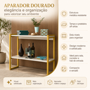 Ver imagem 3 de Aparador Dourado Decoração Moderna com Tampo Off White e Prateleira em Aço para Sala Hall Corredor