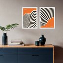 Ver imagem 1 de Kit 2 Quadros Abstratos Laranja e Preto - Bauhaus Curvas 33x24cm:moldura Branca