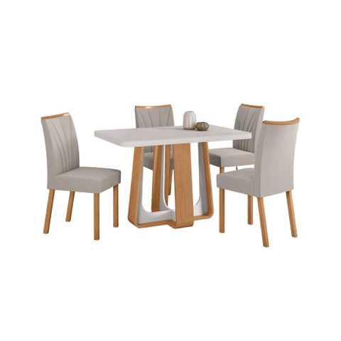 Conjunto Sala de Jantar Mesa Sintonia 120 Tampo Vidro Maxi Off com 4 Cadeiras Téssera - Lopas Amendo