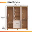 Ver imagem 3 de Guarda Roupas Casal 6 Portas 3 Gavetas com Espelho Croácia Madeirado / Off White Notável