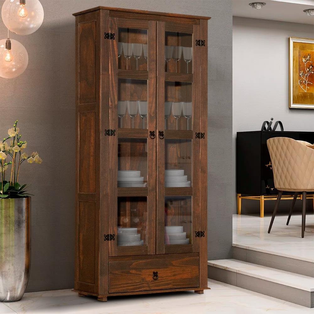 Cristaleira Madeira Maciça 2 Portas Vidro 1 Gaveta Imbuia Nikita Shop ...
