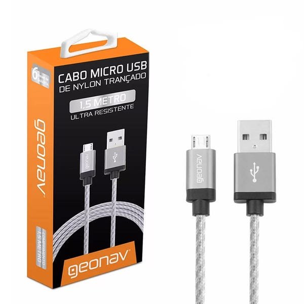 Cabo Micro USB Premium Geonav 1,5m Nylon Trançado Titanium MIC15T - 3