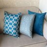 KIT 3 CAPAS ALMOFADAS EM VELUDO LYON AZUL PAVÃO - 1