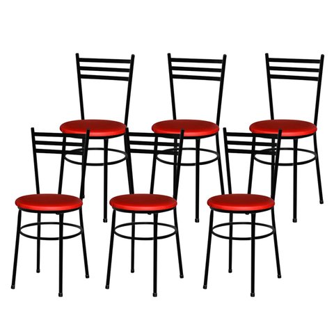 6 Cadeiras Epoxi Preta para Cozinha:vermelho