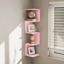 Ver imagem 1 de Prateleira de Canto Lyra 4 Nichos Decorativos Rosa para Sala Quarto Livros