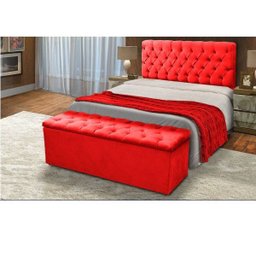 Cabeceira Mais Calçadeira Baú Casal Queen 160cm Para Cama Box Sofia Suede Vermelho - DS Móveis - 1