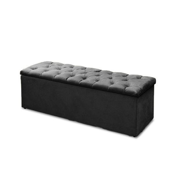 Cabeceira Mais Calçadeira Baú Casal Queen 160cm Para Cama Box Sofia Suede Preto - DS Móveis - 3