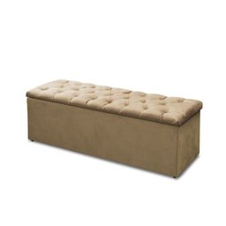 Cabeceira Mais Calçadeira Baú Casal Queen 160cm Para Cama Box Sofia Suede Bege - DS Móveis - 4