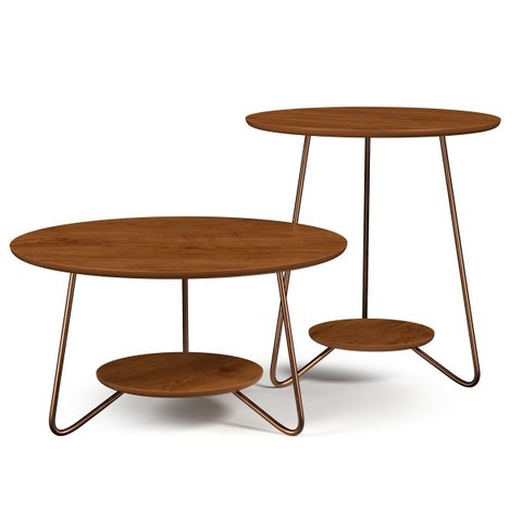 Conjunto 2 Mesa de Centro e Apoio Liz Sala Moderno -freijo