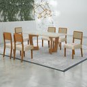 Ver imagem 1 de Conjunto Sala de Jantar Mesa 160cm Tampo de 4 cm com 6 Cadeiras Liz Bege/Cinamomo/Off White/Linho