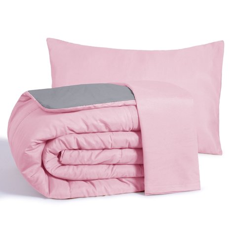 Kit Edredom Casal Queen 3 Peças Margarida Cama Box:rosa e Cinza