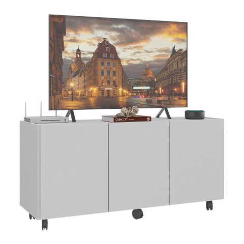 Rack para Tv até 32 Polegadas com 3 Portas e Rodízios Multimóveis Mp1065 Branco