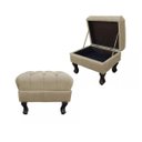 Ver imagem 1 de Kit 2 Puffs Baú Retrô Luis XV Capitonê Bege