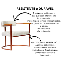 Kit 02 Poltronas Ohio Braço Madeira Linho Marfim Estrutura Bronze - 6