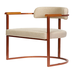 Kit 02 Poltronas Ohio Braço Madeira Linho Marfim Estrutura Bronze - 4