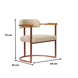 Kit 02 Poltronas Ohio Braço Madeira Linho Marfim Estrutura Bronze - 7