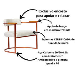 Kit 02 Poltronas Ohio Braço Madeira Linho Marfim Estrutura Bronze - 5
