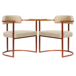 Kit 02 Poltronas Ohio Braço Madeira Linho Marfim Estrutura Bronze - 2