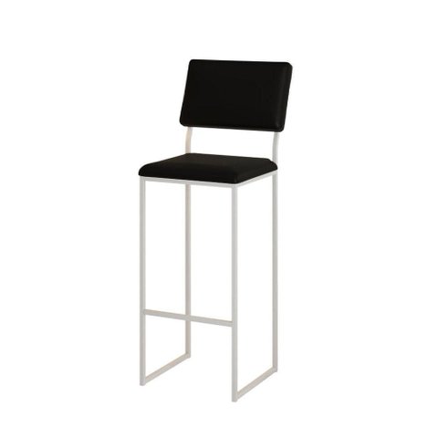 Banqueta com Encosto Industrial e Moderna Nina Branco e Corino Preto
