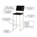 Ver imagem 3 de Banqueta com Encosto Industrial e Moderna Nina Branco e Corino Preto