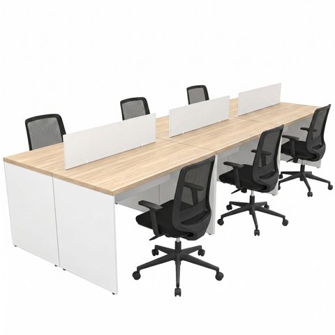 Conjunto Estação de Trabalho 6 Lugares com 6 Cadeiras de Escritório Ergonômicas - Dubai/Branco