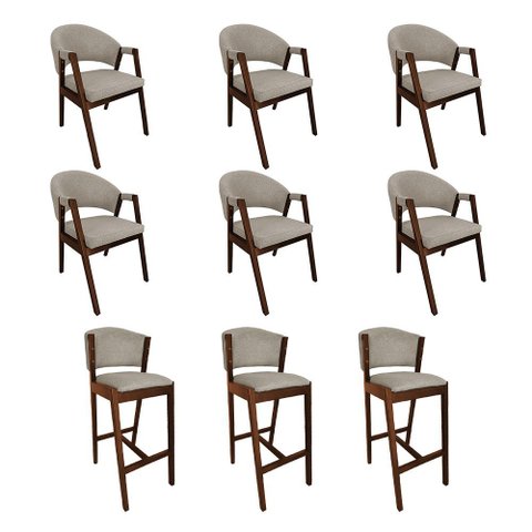 Kit 6 Cadeiras Helen Kit Premium com 3 Banquetas Ana Madeira Maciça Mel - Bege
