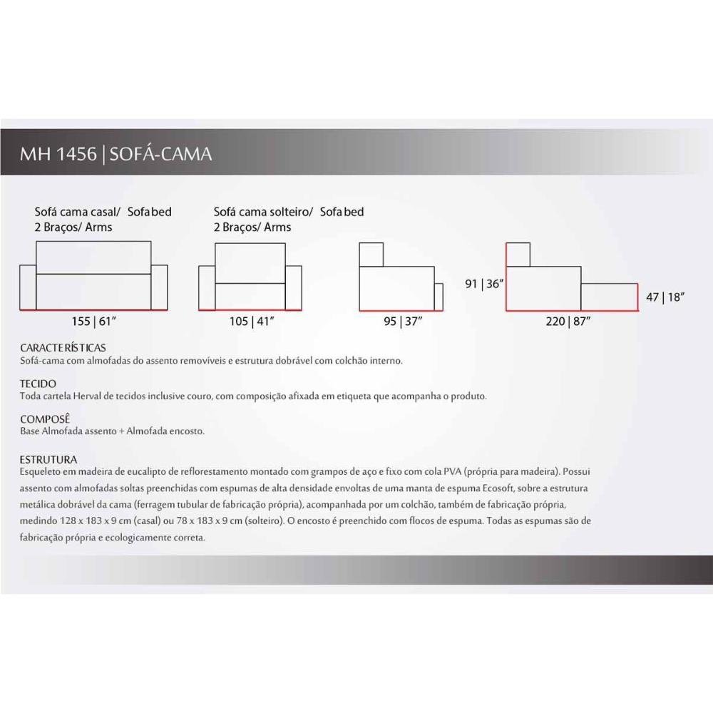 Sofá Cama Casal MH1456 Courano Marrom - Herval - 2