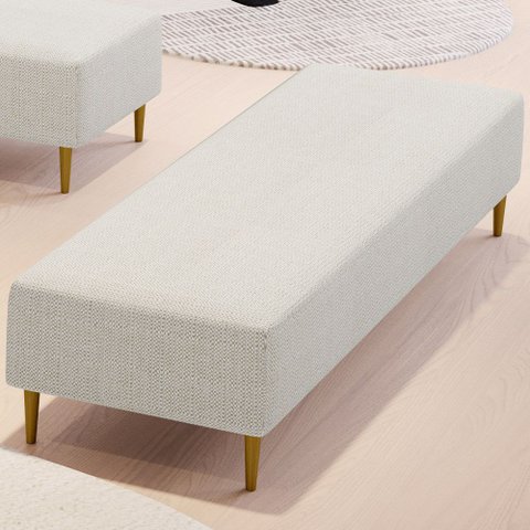 Puff Decorativo Sala de Estar Bali W01 Pés Palito 210x60cm Linho Champagne - Lyam Decor