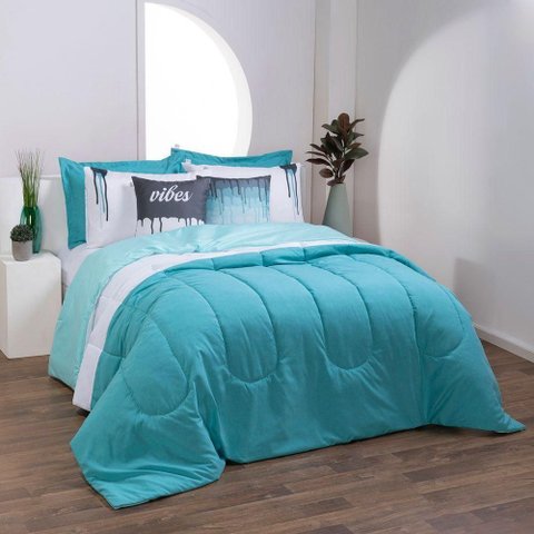 Kit Edredom Linho Colorful Casal King 5 Peças 100% Poliéster - Verde