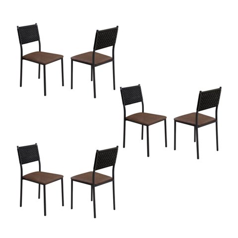 Cadeiras para Sala de Jantar 6 Unidades Bali Courino Marrom Fosco Náutica Preto