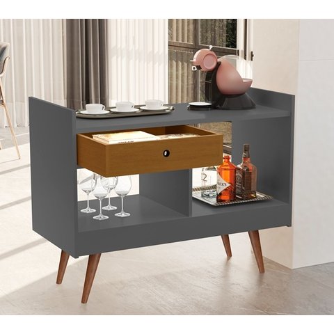 Aparador Adega Bar Pés Palito Estilo Retrô 4064 cor Onix/Nature - Jm Casa dos Moveis