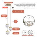 Ver imagem 4 de Pendente Dourado Triplo para Sala de Jantar Escada Corredor Lateral Globo Vidro Leitoso Bivolt
