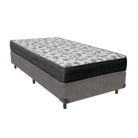 Cama Box Cinza Solteiro e Colchão Ortobom D33 Iso100