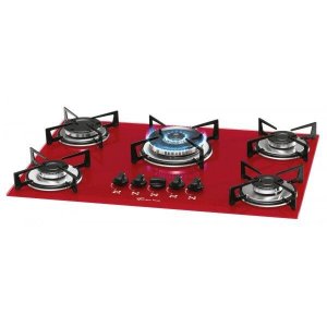 Cooktop 5 Bocas Tripla Chama Gás Mesa Vidro Rouge Bivolt Fischer