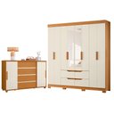 Ver imagem 1 de Guarda Roupa Casal Doble 08 Portas com Espelho e Cômoda Evidenza Cinamomo Off White Flex - Móveis Al